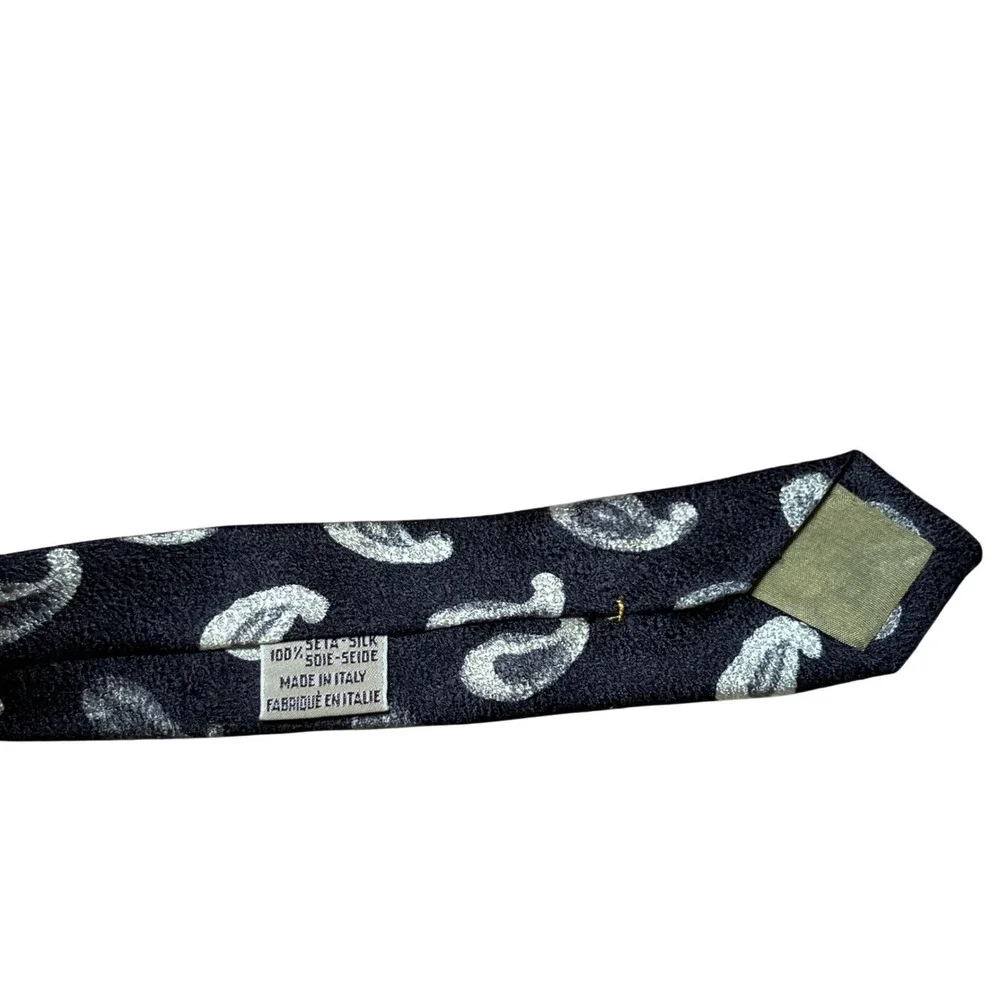 Joseph Abboud Necktie Mens Black Silver Paisley Silk  Designer Made in Italy